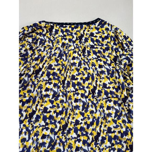 Chelsea & Theodore Blouse Size XS Yellow Navy V-Neck Abstract Print 3/4 Sleeve - Picture 6 of 8
